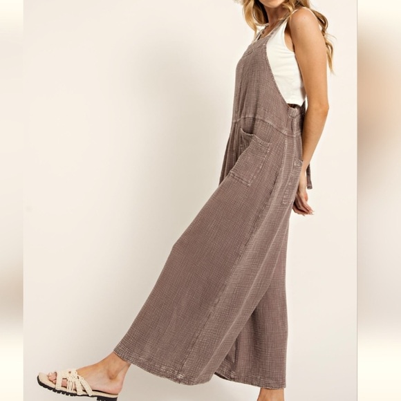 easel Pants - Easel Washed Mushroom faded Overalls New Tie Back Boho